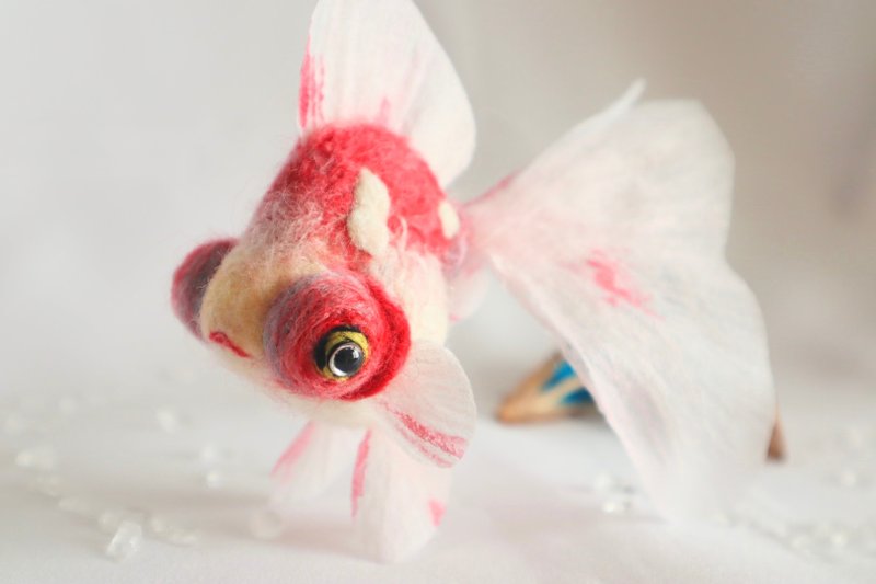 たゆたう金魚モビールL-桜出目金- - 公仔/玩偶 - 羊毛 粉紅色