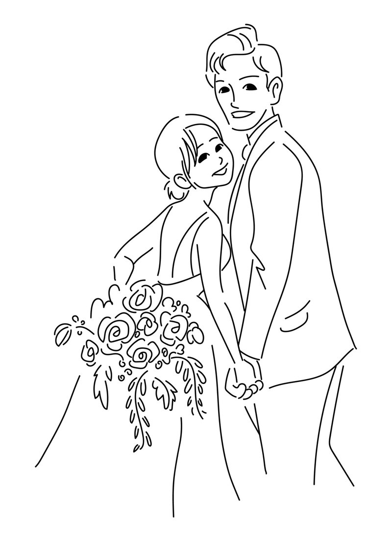 似顏繪 人像 喜帖/ 婚禮邀請卡/ 結婚書約/ 周年禮物 人物線條畫 - 電子似顏繪/繪畫/插畫 - 其他材質 