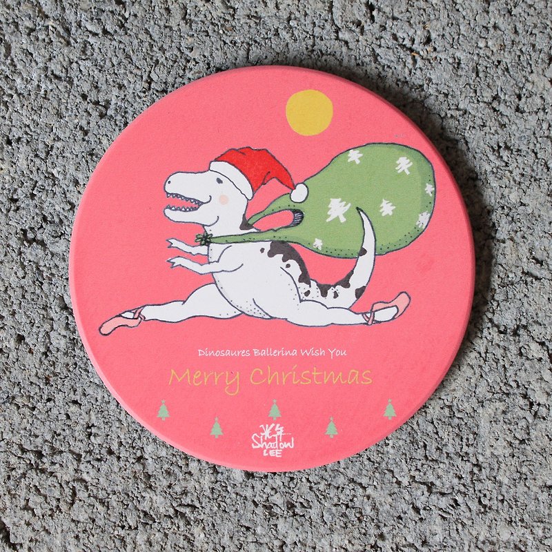 Dinosaur Ballerina's flying ballet dragon-Christmas ceramic coaster - Coasters - Pottery Red