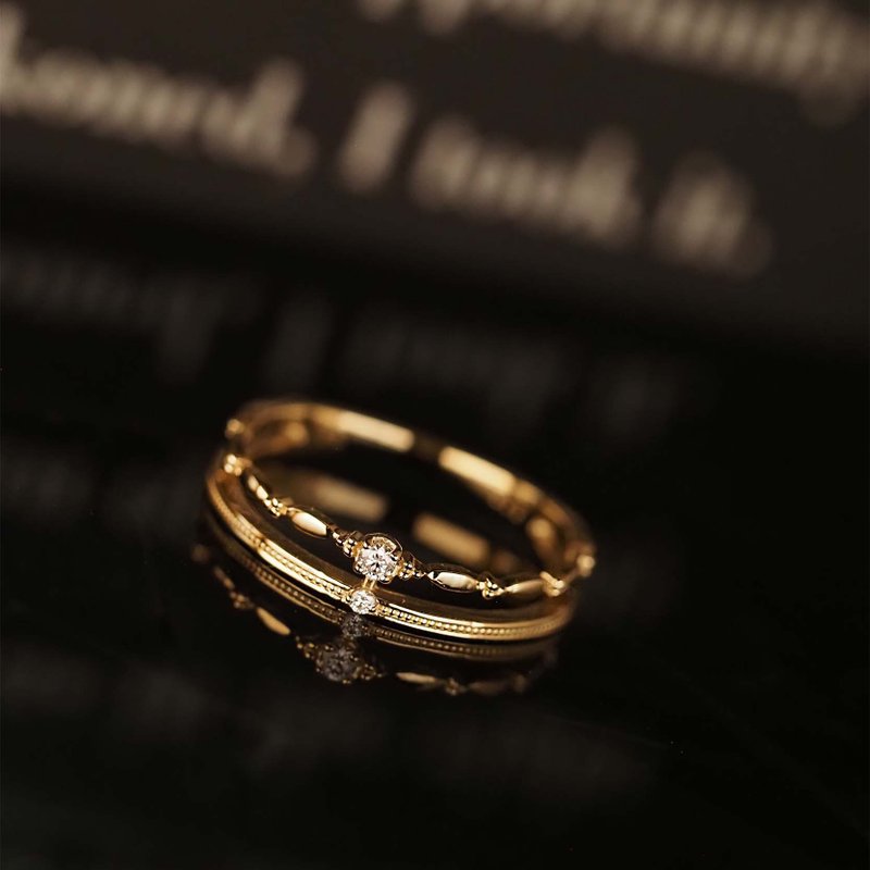 Twin Path Diamond Ring | 雙脾鑽石戒指 | 日本製 | 18K 黃金 - 戒指 - 貴金屬 金色
