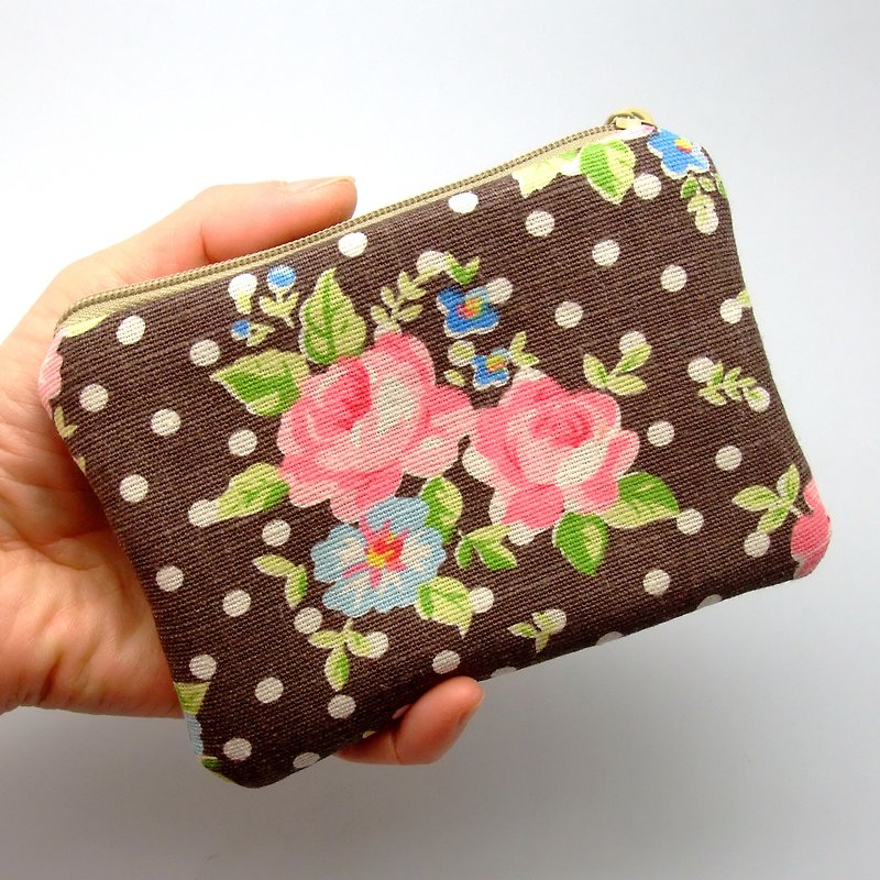 Zipper pouch / coin purse (padded) (ZS-117) - กระเป๋าใส่เหรียญ - ผ้าฝ้าย/ผ้าลินิน สีนำ้ตาล