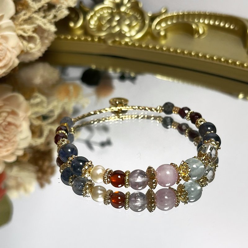 Kunzite pearl amethyst heelite aquamarine Stone white crystal natural crystal bracelet - Bracelets - Crystal 