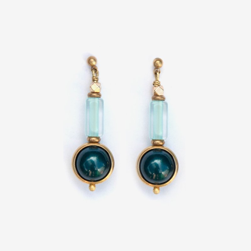 Swarovski Petrol Pearl and Handmade Furnace Glass Earrings, Post Earrings, Clip On Earrings - Earrings & Clip-ons - Paper Blue