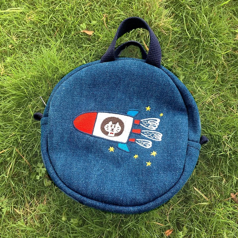 P714圓包_火箭探險（夜空版） - 側背包/斜孭袋 - 棉．麻 藍色