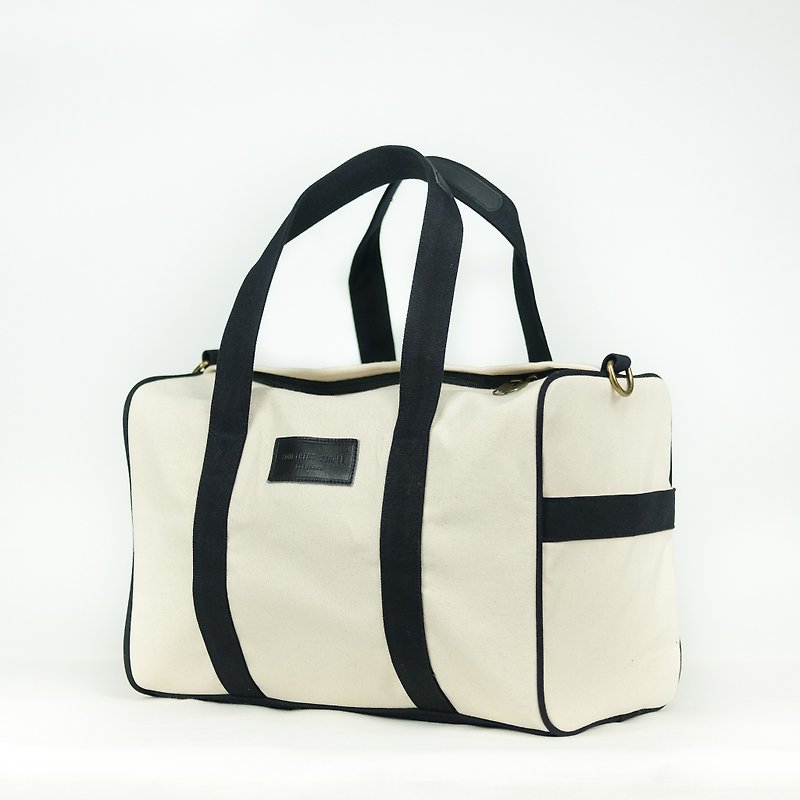 Duffle bag - white/black - กระเป๋าเดินทาง/ผ้าคลุม - ผ้าฝ้าย/ผ้าลินิน ขาว