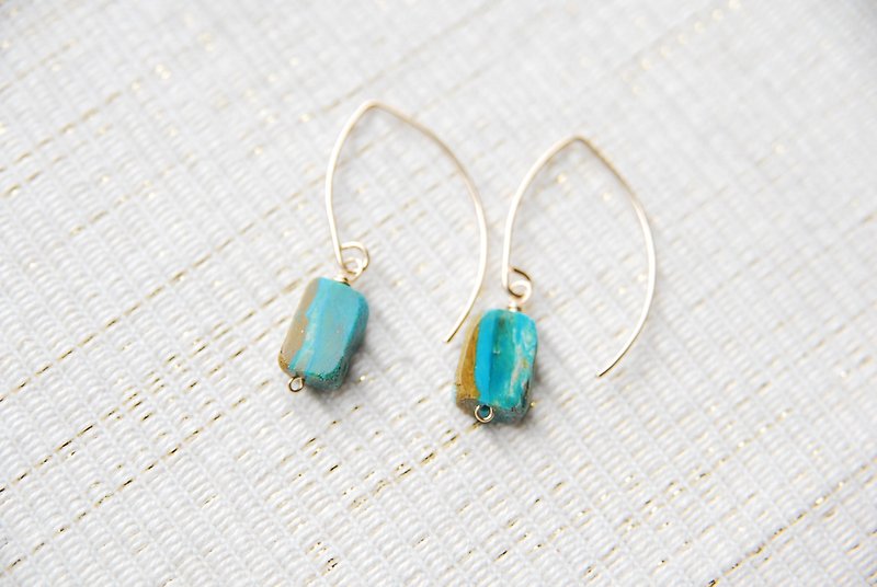 Square opal marquise hook earrings 14kgf - Earrings & Clip-ons - Gemstone Blue