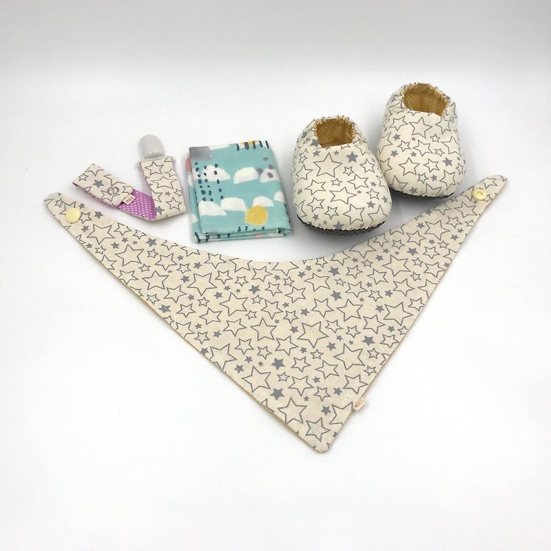 Rice Star - Mi Yue Gift Box (toddler shoes + pacifier clip + scarf + handkerchief) - Baby Gift Sets - Cotton & Hemp White