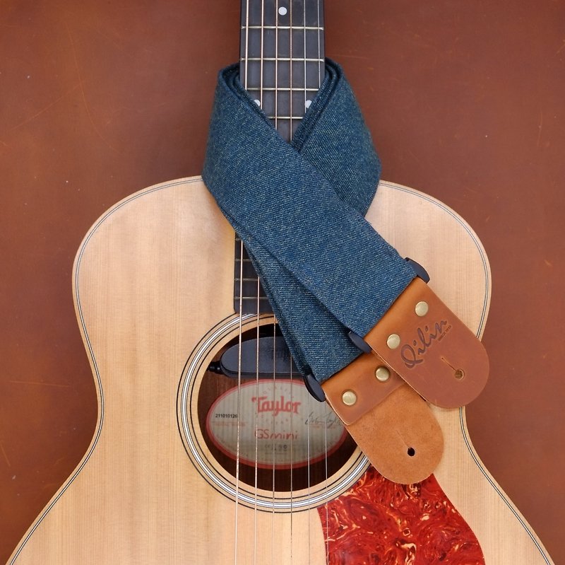 Deep Blue Denim Guitar Strap - Guitars & Music Instruments - Genuine Leather Blue