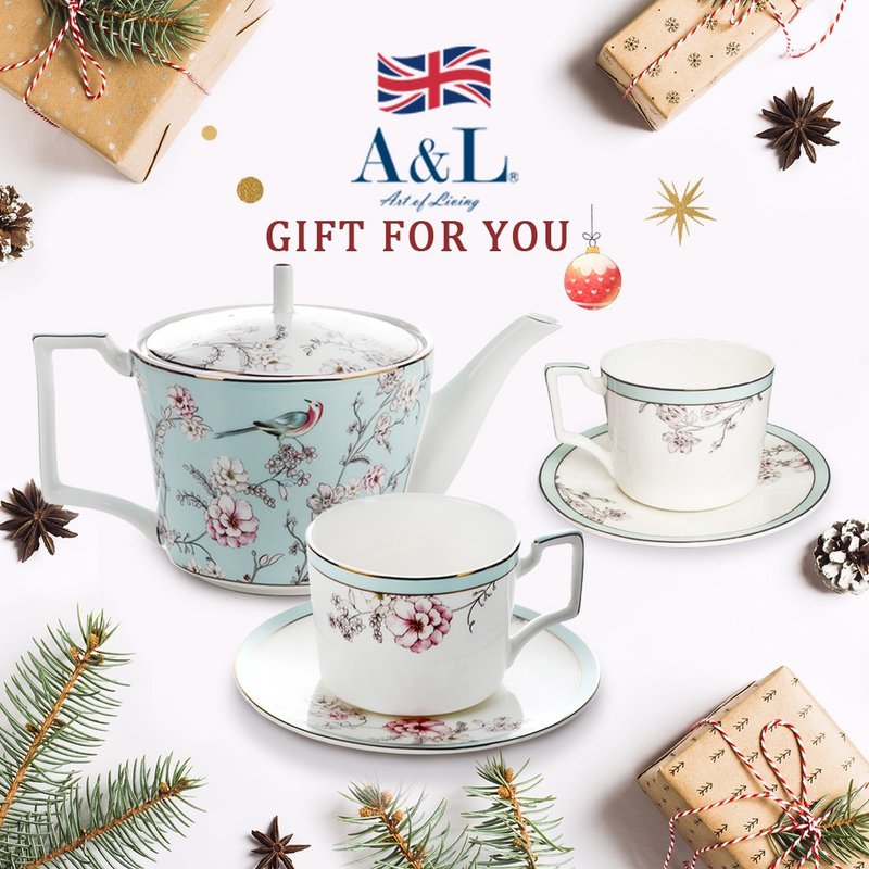 【A&L】Chinese Elegant Bone China Cup Set Gift Box - แก้วมัค/แก้วกาแฟ - เครื่องลายคราม หลากหลายสี