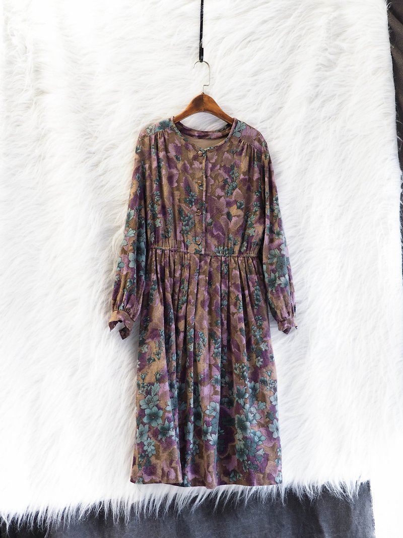 Fukushima taro purple full bloom green girl antique wool quality dress dress - One Piece Dresses - Wool Multicolor