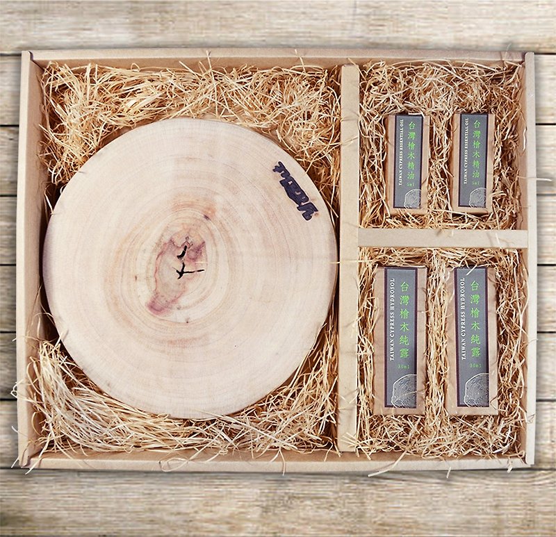 樟脳植木鉢マットサイプレスフレグランスギフトボックス（樟脳ウッドマットx3 +ヒノキエッセンシャルオイルx2 +ヒノキ露x2） - アロマ・線香 - 木製 ブラウン