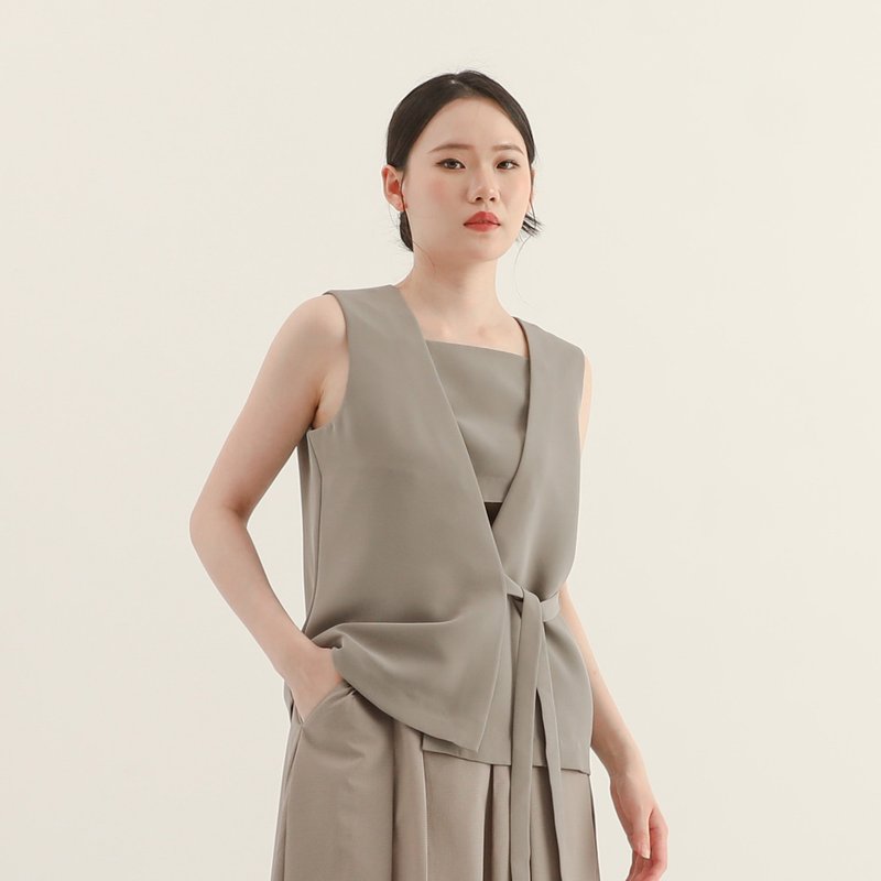 Qianyan_千言綁帶背心_25SF010_灰 - 背心/無袖上衣 - 聚酯纖維 