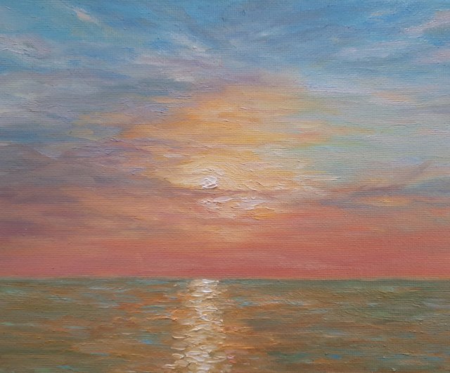 絵7938木－油絵 風景 夕日 約87×74cm - 美術品