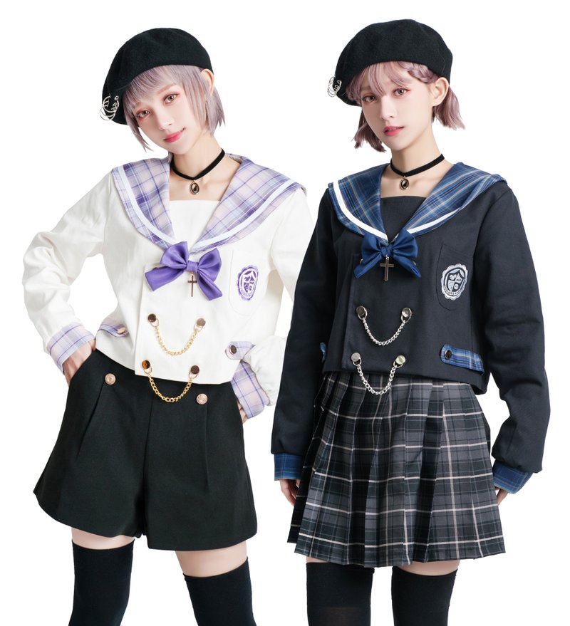 o吉兒o獨家原創ROCOPUNKO格紋JK水手服雙排釦外套上衣【JJ2332】 - 女上衣/長袖上衣 - 棉．麻 