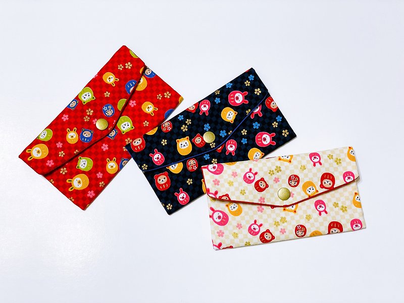 Bronzing Cherry Blossom Adorable Bodhidharma Red Envelope Bag/Storage Bag/Passbook Bag Free Embroidery - ถุงอั่งเปา/ตุ้ยเลี้ยง - ผ้าฝ้าย/ผ้าลินิน สีแดง