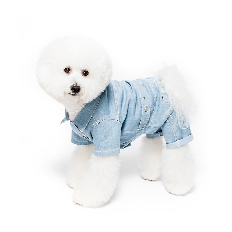 #bff 丹寧連身工作服 - 寵物衣服 - 棉．麻 藍色