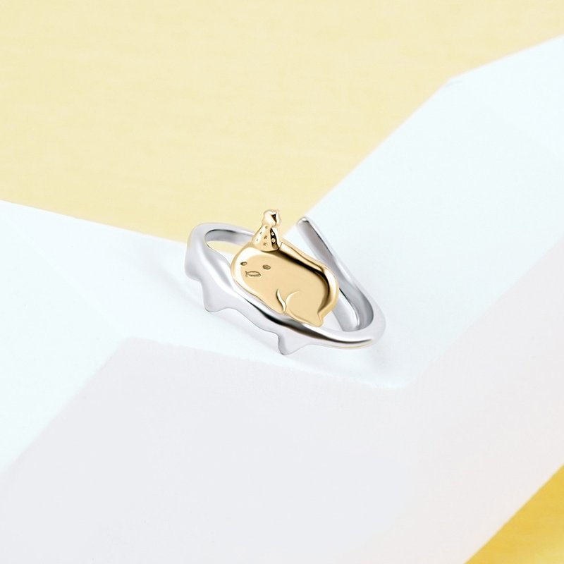 Gudetama 10週年系列-懶得過生日的蛋黃哥純銀戒指 - 戒指 - 其他金屬 金色