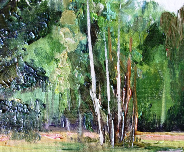 白樺の木油絵オリジナルアートポプラの木アートワーク森林風景