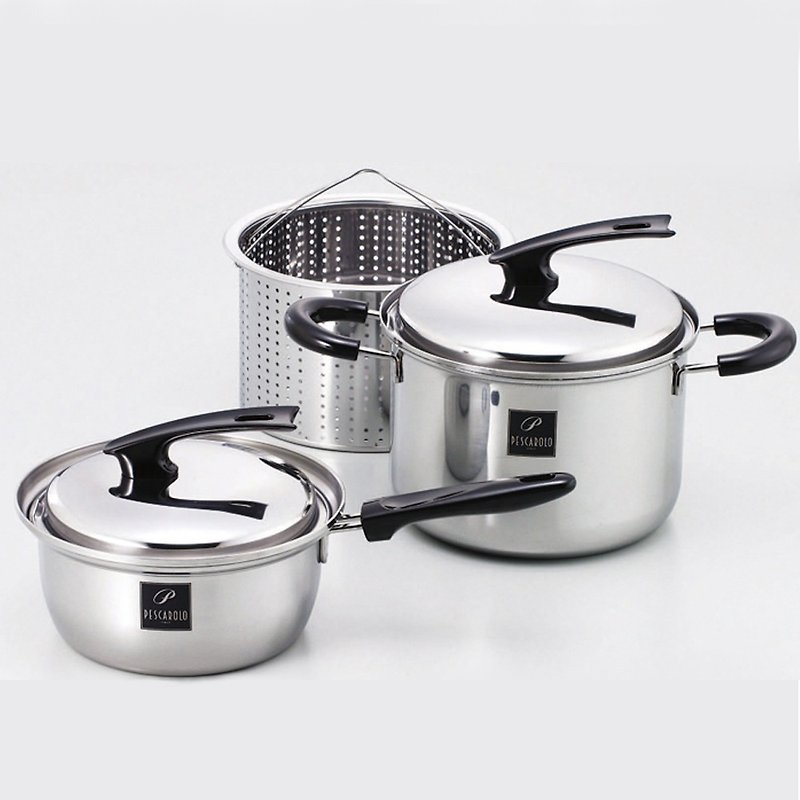 日本製義大利麵鍋.單手鍋/兩鍋組 - 煲/鍋/焗盤 - 不鏽鋼 銀色