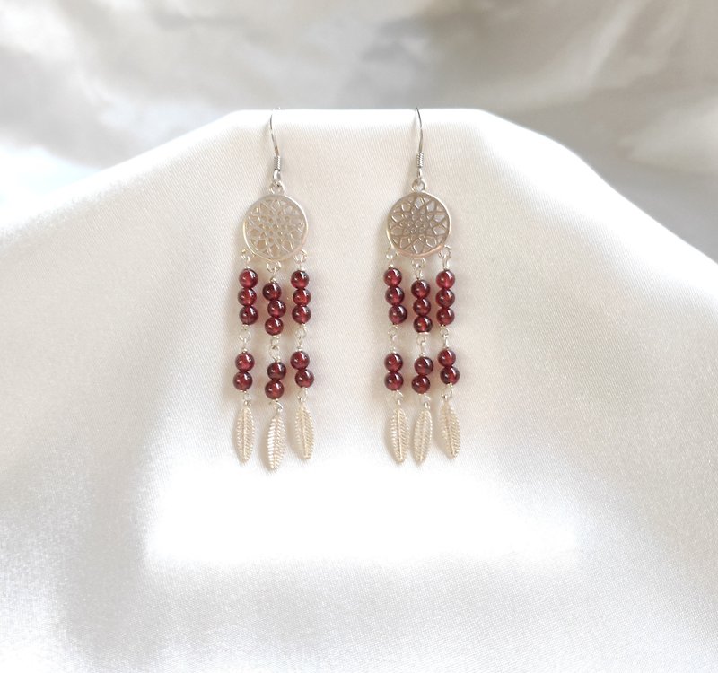 s925 sterling silver red pomegranate dream catcher Stone earrings / | handmade custom bracelet necklace earrings jewelry - Earrings & Clip-ons - Crystal 