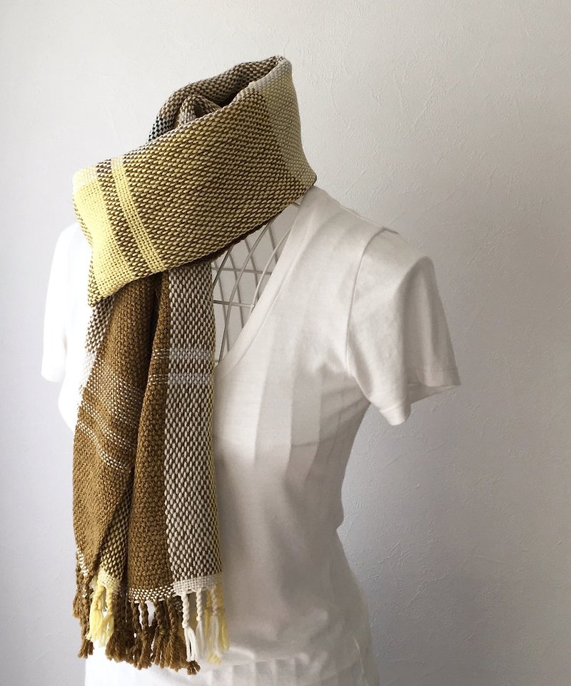 [Wool: Fall-Winter] unisex: hand-woven scarf "Deep Yellow Mix" - ผ้าพันคอ - ขนแกะ สีส้ม