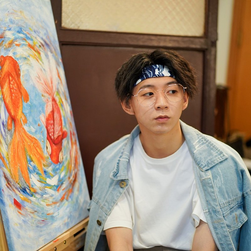男裝手工髮帶 / 隨性風格 / 大海深處 - 髮圈/髮夾 - 棉．麻 藍色