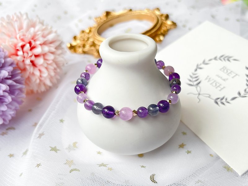 [Nocturne] Cordierite Amethyst Lavender Amethyst Kunzite 14k gold-filled bracelet - Bracelets - Crystal Purple
