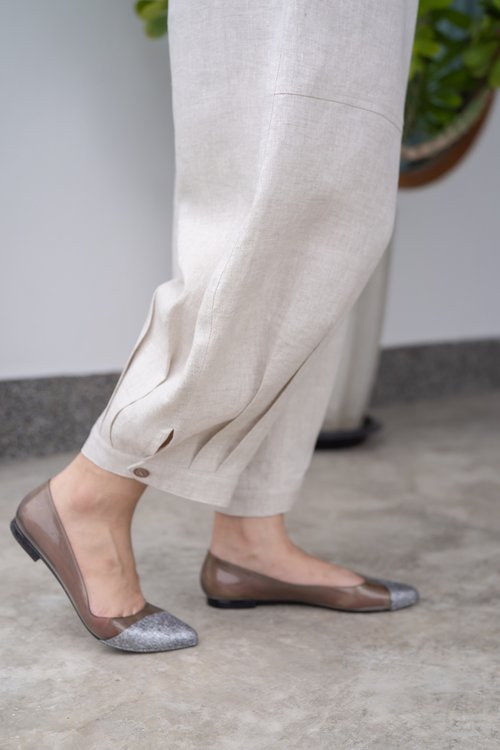 Natural Linen Balloon Pants with Button Details at the Leg