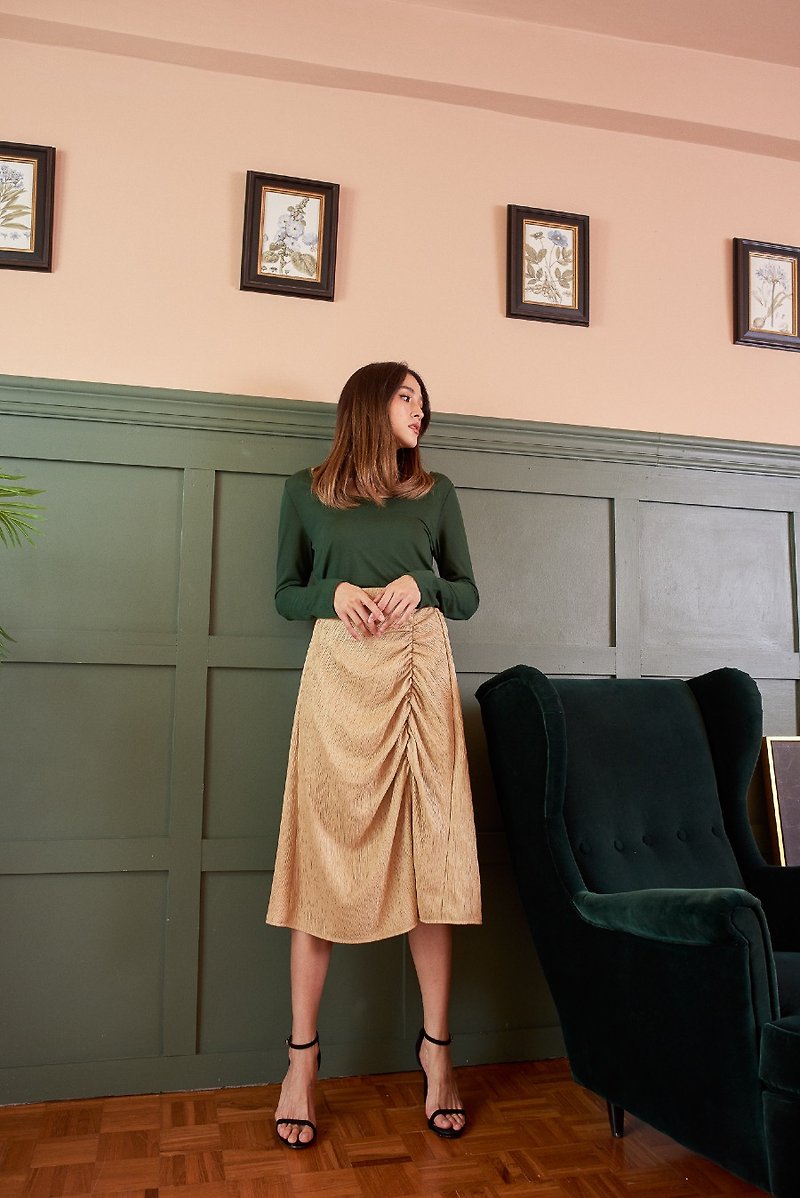 【Off-Season Sales】Ellie midi skirt (champagne) - กระโปรง - เส้นใยสังเคราะห์ สีทอง