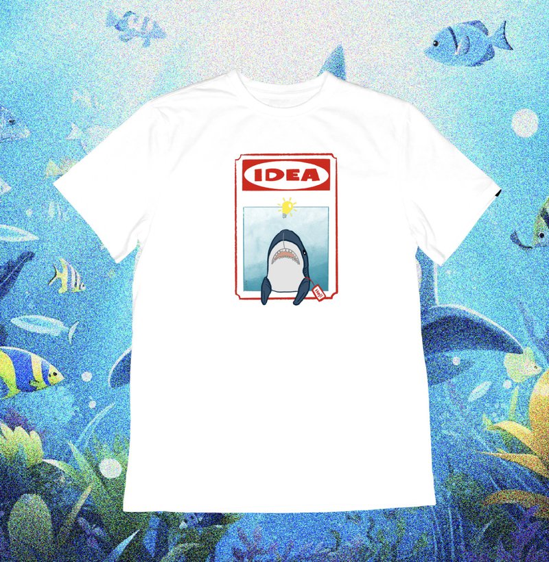 Hej! shark White - เสื้อฮู้ด - ผ้าฝ้าย/ผ้าลินิน ขาว