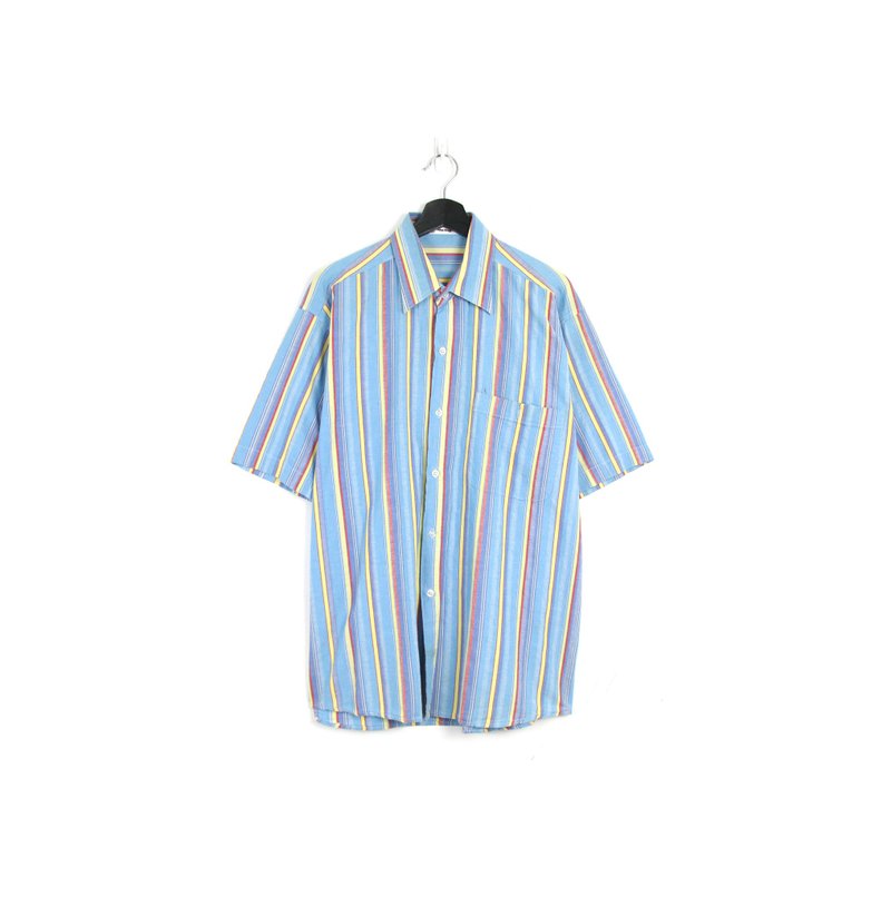 Back to Green- 條紋襯衫 水藍條紋 /vintage shirts - 男襯衫/休閒襯衫 - 棉．麻 