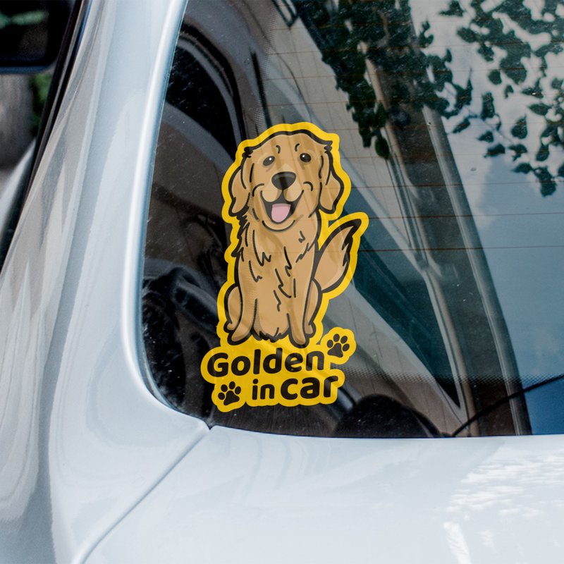 Golden Retriever in car 金毛尋回犬汽車貼紙 車內反貼 - 貼紙 - 防水材質 多色