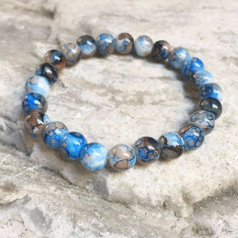 Blue Ocean | Painted Glass Beads | Beaded Bracelets - สร้อยข้อมือ - วัสดุอื่นๆ สีน้ำเงิน