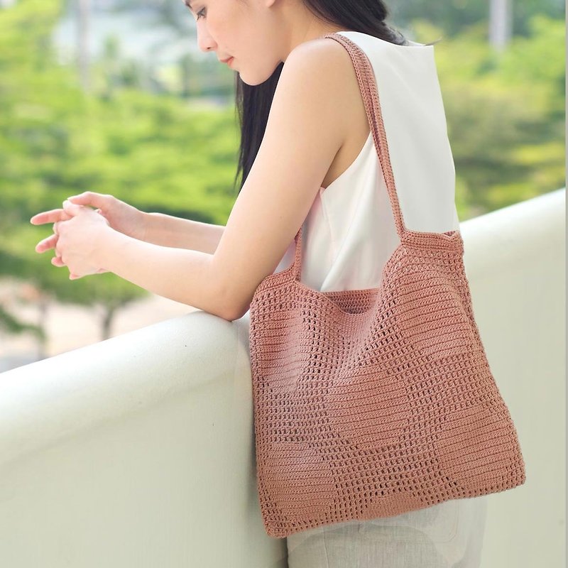 Crochet Polka Dot Tote Bag | OldRose - Handbags & Totes - Other Materials Pink