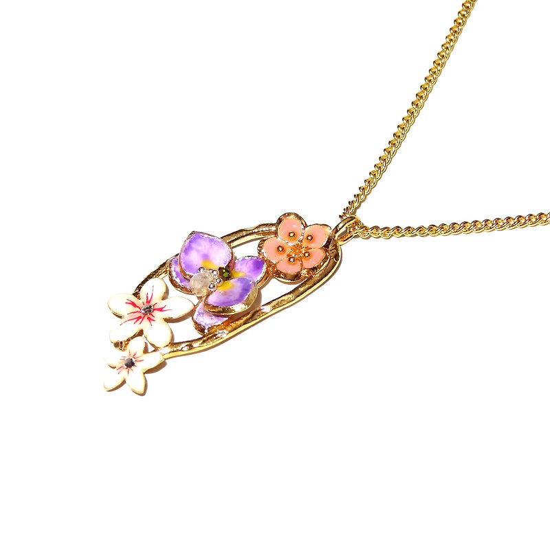 Enamel series Formosa flower (color-changing plum, orchid, sycamore) long chain handmade jewelry - Necklaces - Enamel 