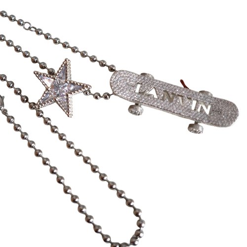 LANVIN ヴィンテージ　ネックレス　チョーカー 新品 LANVIN シルバー フラッシュ ラインストーン 水陸両用