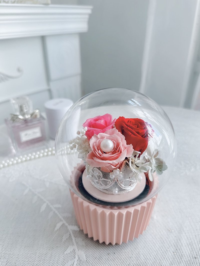 杯子蛋糕永生花音樂盒－粉 - 乾花/永生花 - 植物．花 粉紅色