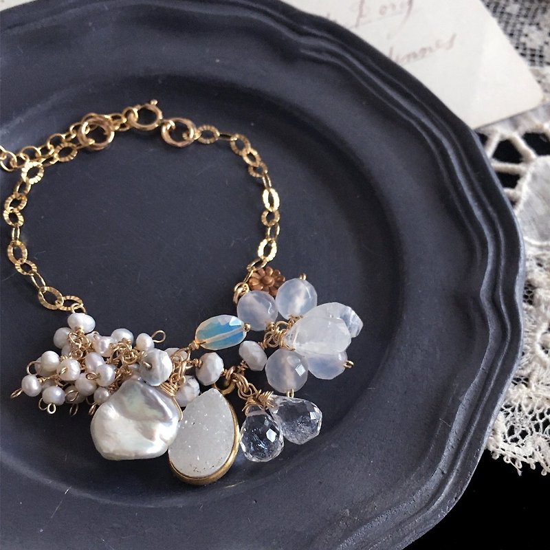 14kgf white natural stone swag bracelet / keshipearl sjoka22 - Necklaces - Gemstone White
