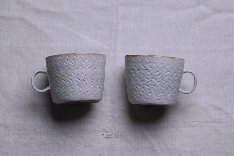 Wheat-Engraved White Glaze Mug - Mugs - Pottery 