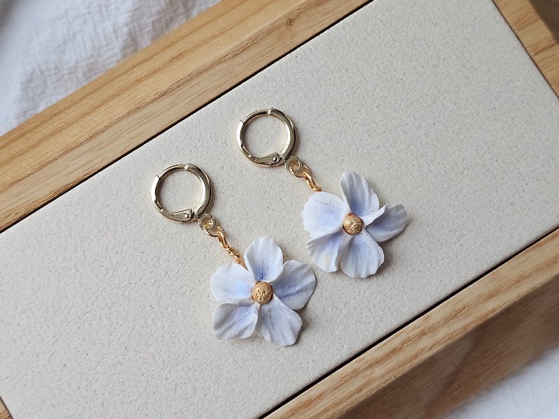 Handmade floral soft pottery earrings Floral earrings - Earrings & Clip-ons - Pottery White