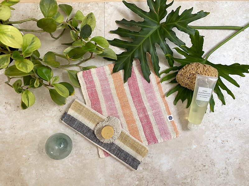 Cleansing Massage // Skin Nourishing Three-Piece Set-Double-layer Cotton Plant Dyed Weaving Towel & Handmade Soap - Facial Massage & Cleansing Tools - Cotton & Hemp Pink