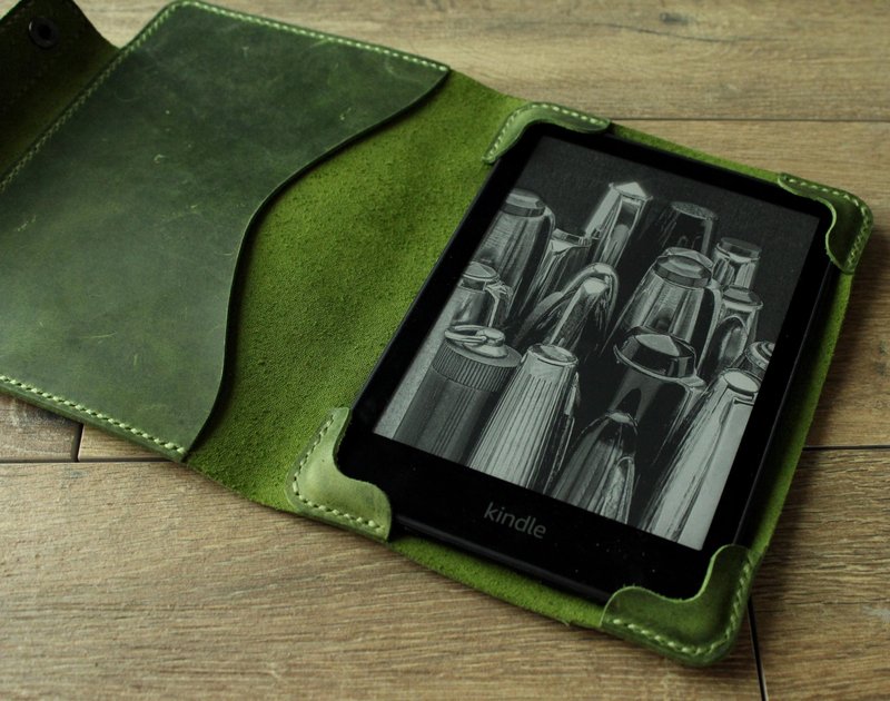 Kindle Paperwhite 12 2024 leather case Dark Blue Navy Kindle cover Ereader case - 平板/電腦保護殼/保護貼 - 真皮 綠色