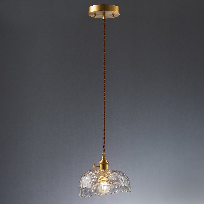 [Old Decoration] Nostalgic copper and glass chandelier PL-1730 with 4.5W light bulb - โคมไฟ - แก้ว สีใส