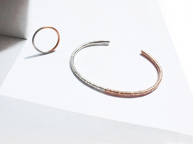 SET DEAL! Two-Tone Textued Bangle + Ring | 18K Rose Gold - Bracelets - Other Metals 