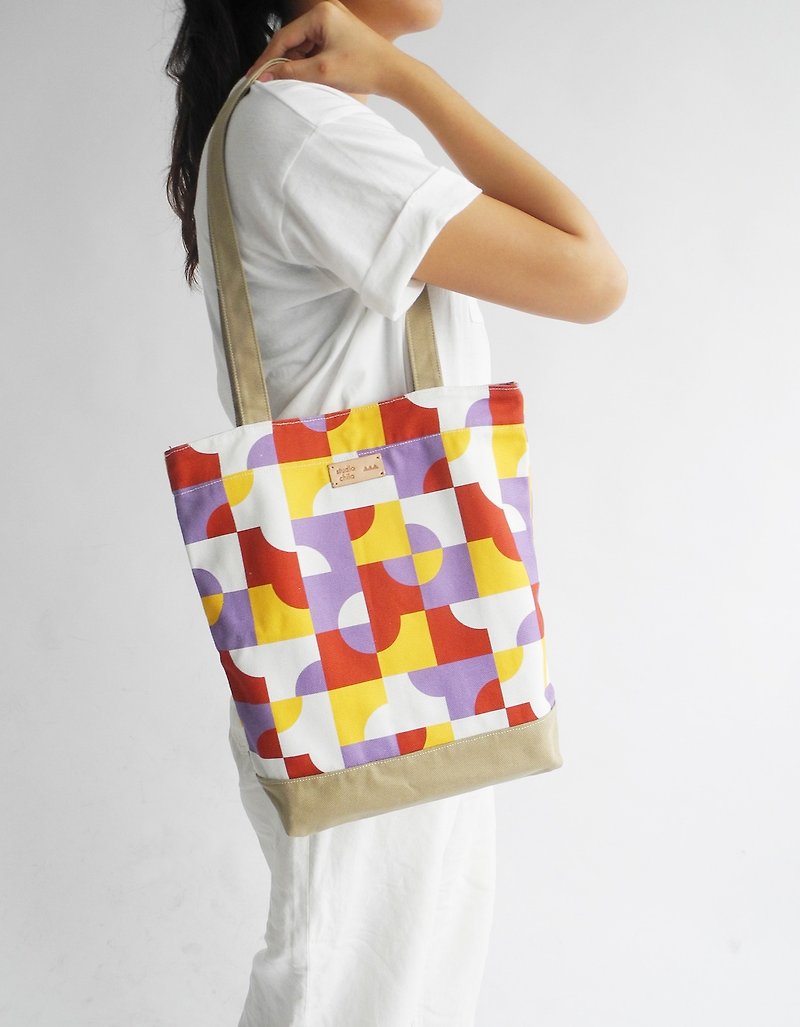 studio chiia - Original Pattern Design Tote- Tile  Red - Messenger Bags & Sling Bags - Cotton & Hemp Red