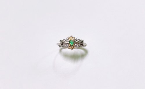 小王子星球 復古祖母綠戒指 925純銀 手工鑲嵌