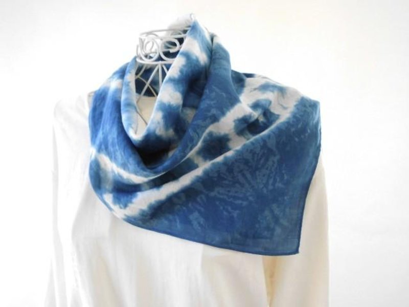 2 _ Indigo dyeing of ultra fine linen bandana (natural indigo · tie dye) limited item - Other - Cotton & Hemp 