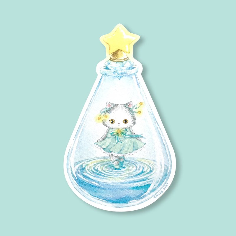 Original zodiac sign Cat Aquarius watercolor hand-painted adhesive sticker - สติกเกอร์ - กระดาษ หลากหลายสี