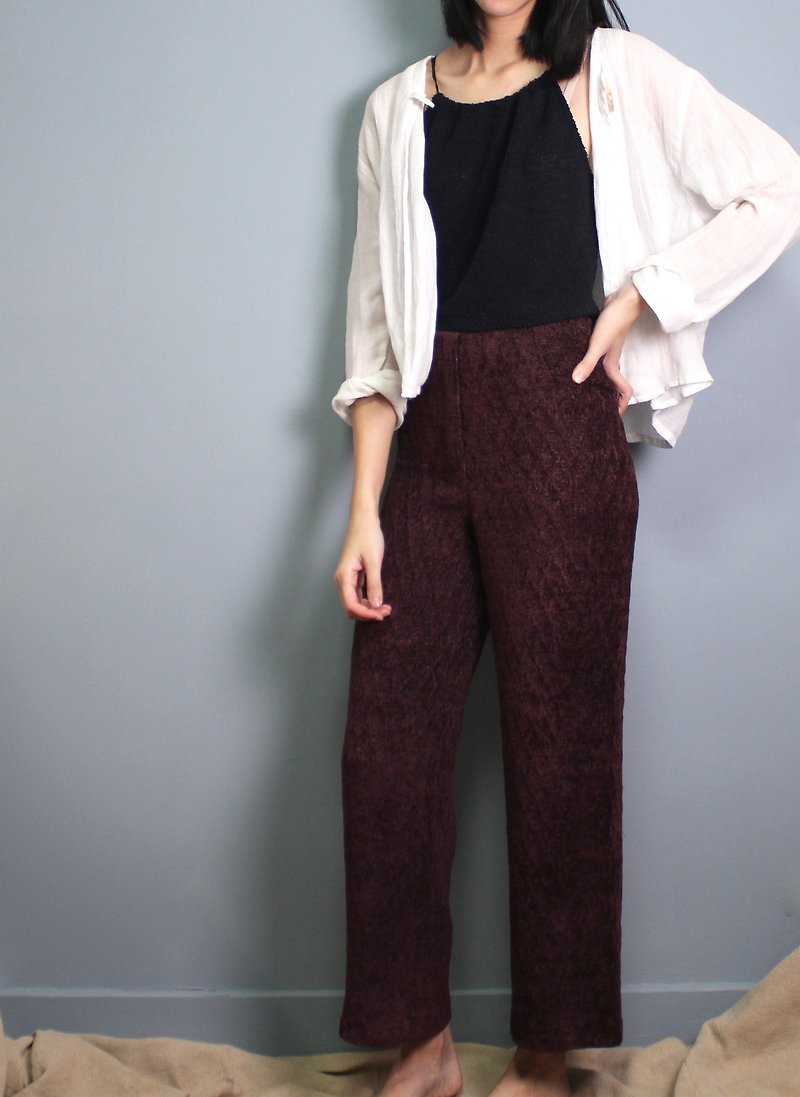 FOAK vintage dark wine red velvet high-waisted trousers - Women's Pants - Polyester 