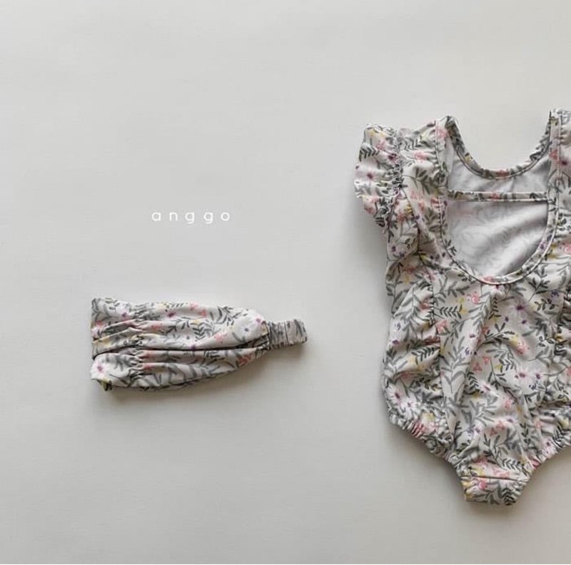 Girls floral one-piece swimsuit set-with headband - ชุด/อุปกรณ์ว่ายน้ำ - วัสดุอื่นๆ ขาว